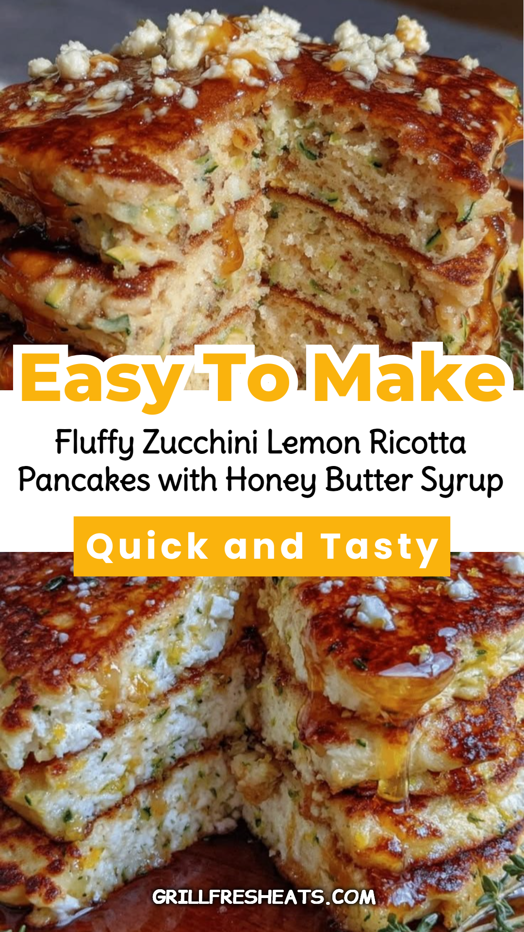 Fluffy Zucchini Lemon Ricotta Pancakes with Honey Butter Syrup 1 Fluffy Zucchini Lemon Ricotta Pancakes with Honey Butter Syrup
