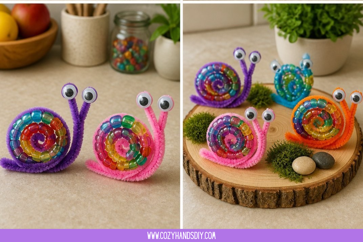 Rainbow Beaded Pipe Cleaner Snails 5 Rainbow Beaded Pipe Cleaner Snails