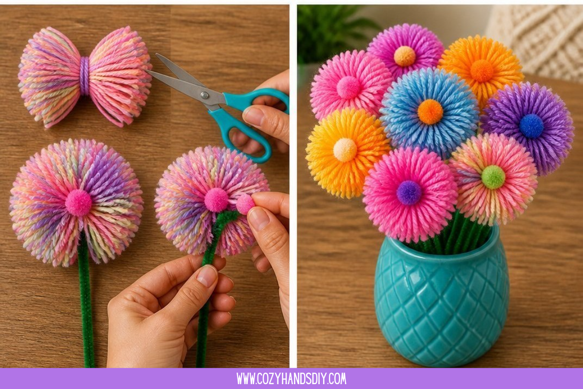 Fork Pom-Pom Flower Bouquet Becomes Cozy 5 Fork Pom-Pom Flower Bouquet Becomes Cozy