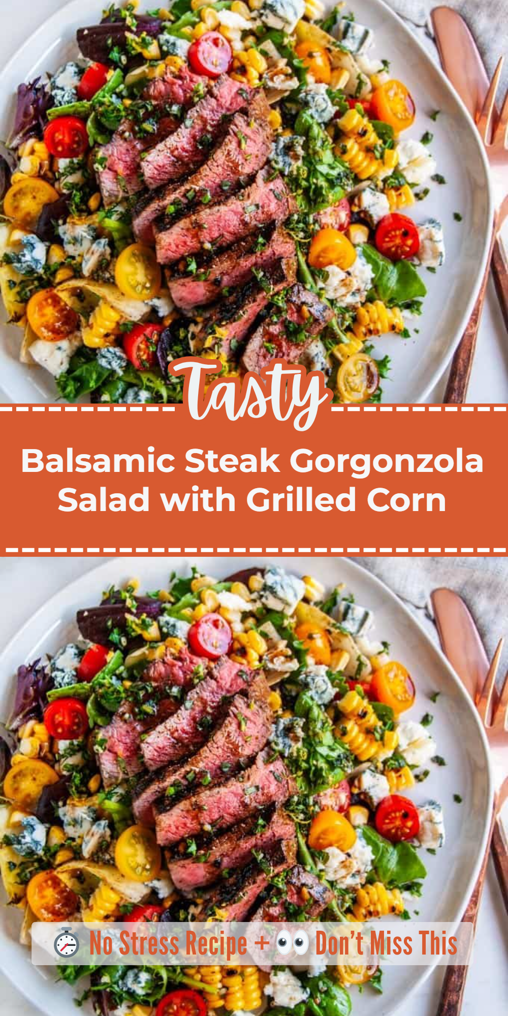 Balsamic Steak Gorgonzola Salad with Grilled Corn
