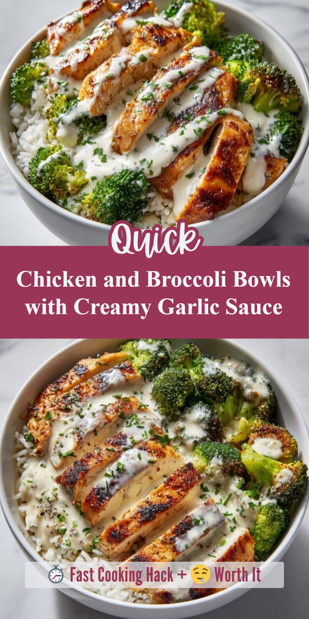 Chicken and Broccoli Bowls with Creamy Garlic Sauce