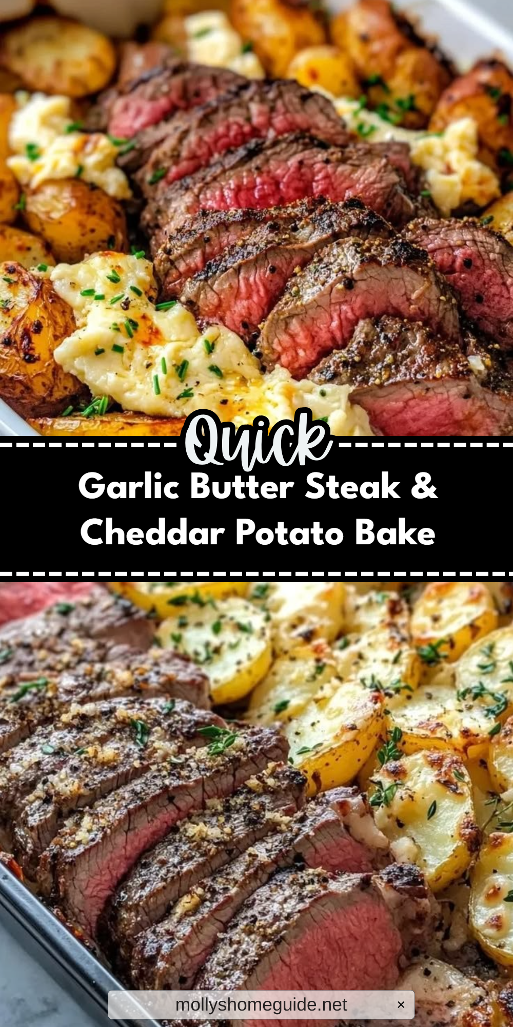 Garlic Butter Steak & Cheddar Potato Bake