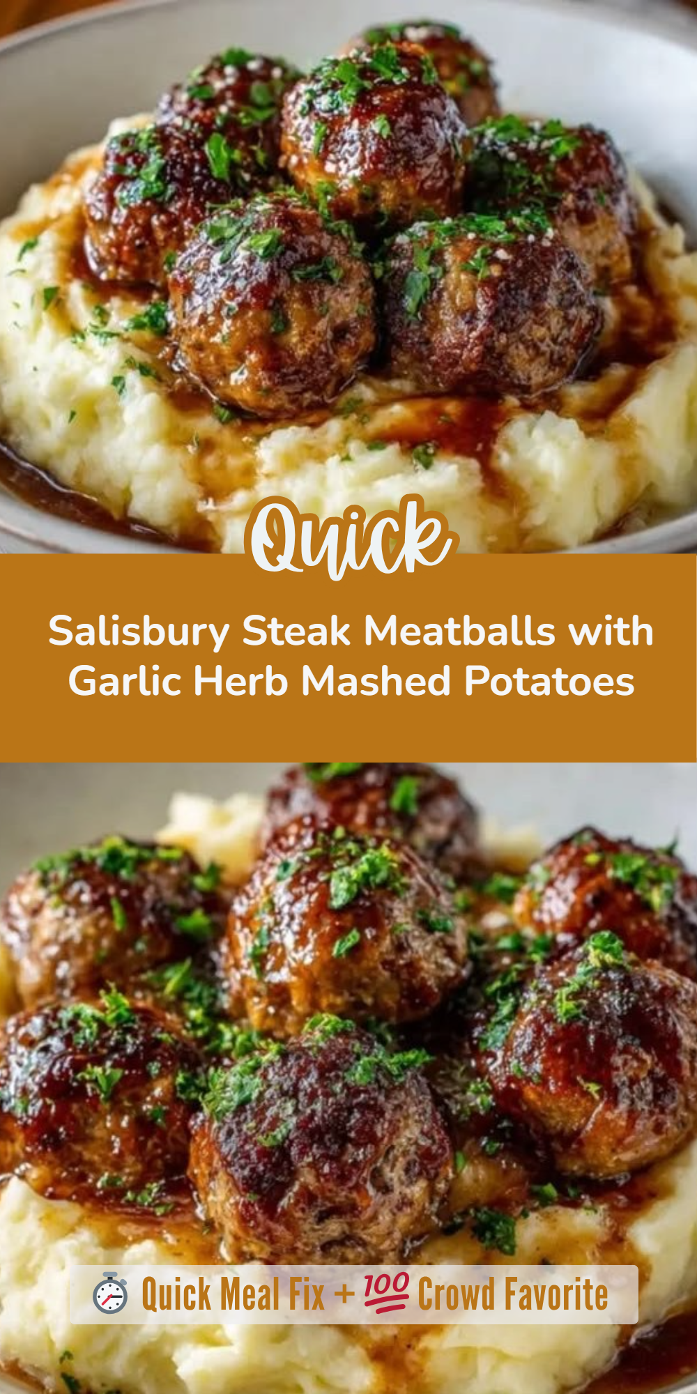 Salisbury Steak Meatballs with Garlic Herb Mashed Potatoes