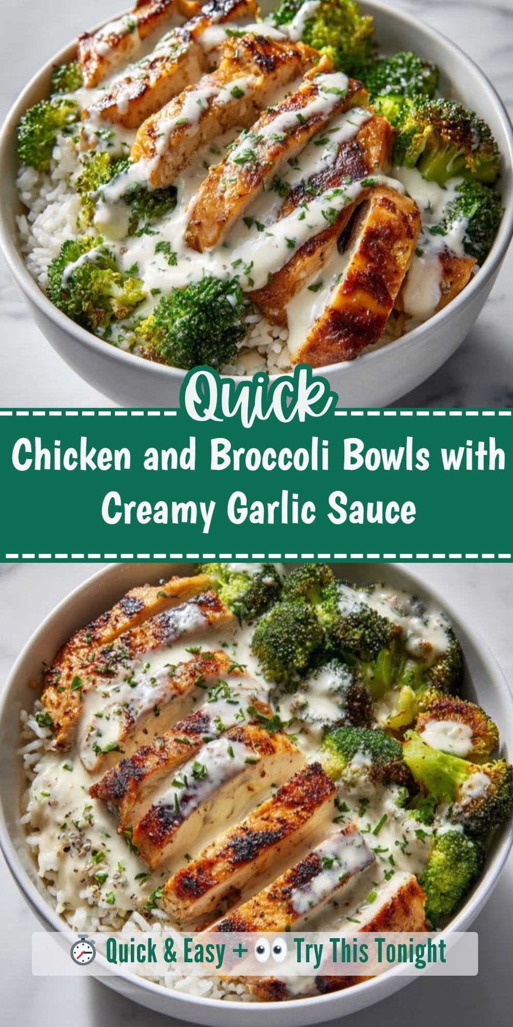 Chicken and Broccoli Bowls with Creamy Garlic Sauce