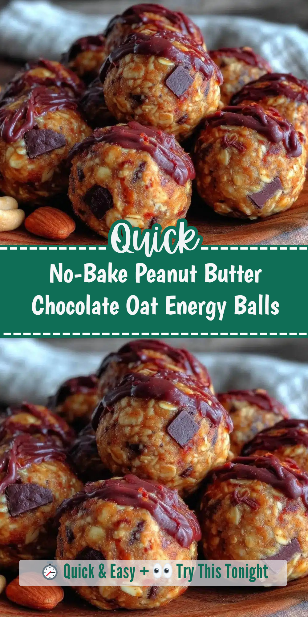 No-Bake Peanut Butter Chocolate Oat Energy Balls