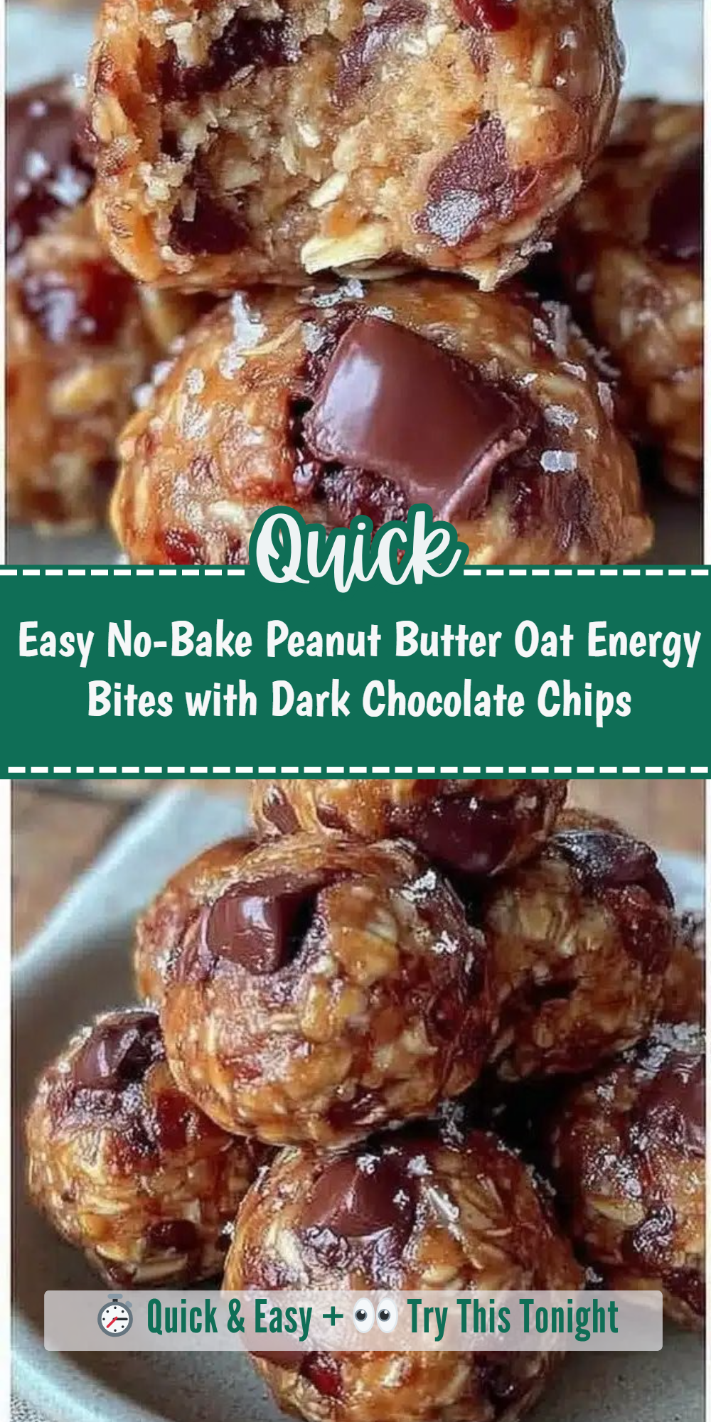 Easy No-Bake Peanut Butter Oat Energy Bites with Dark Chocolate Chips