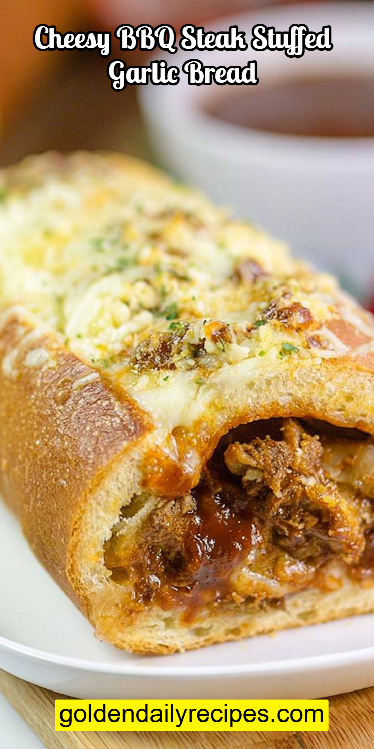 Cheesy BBQ Steak Stuffed Garlic Bread