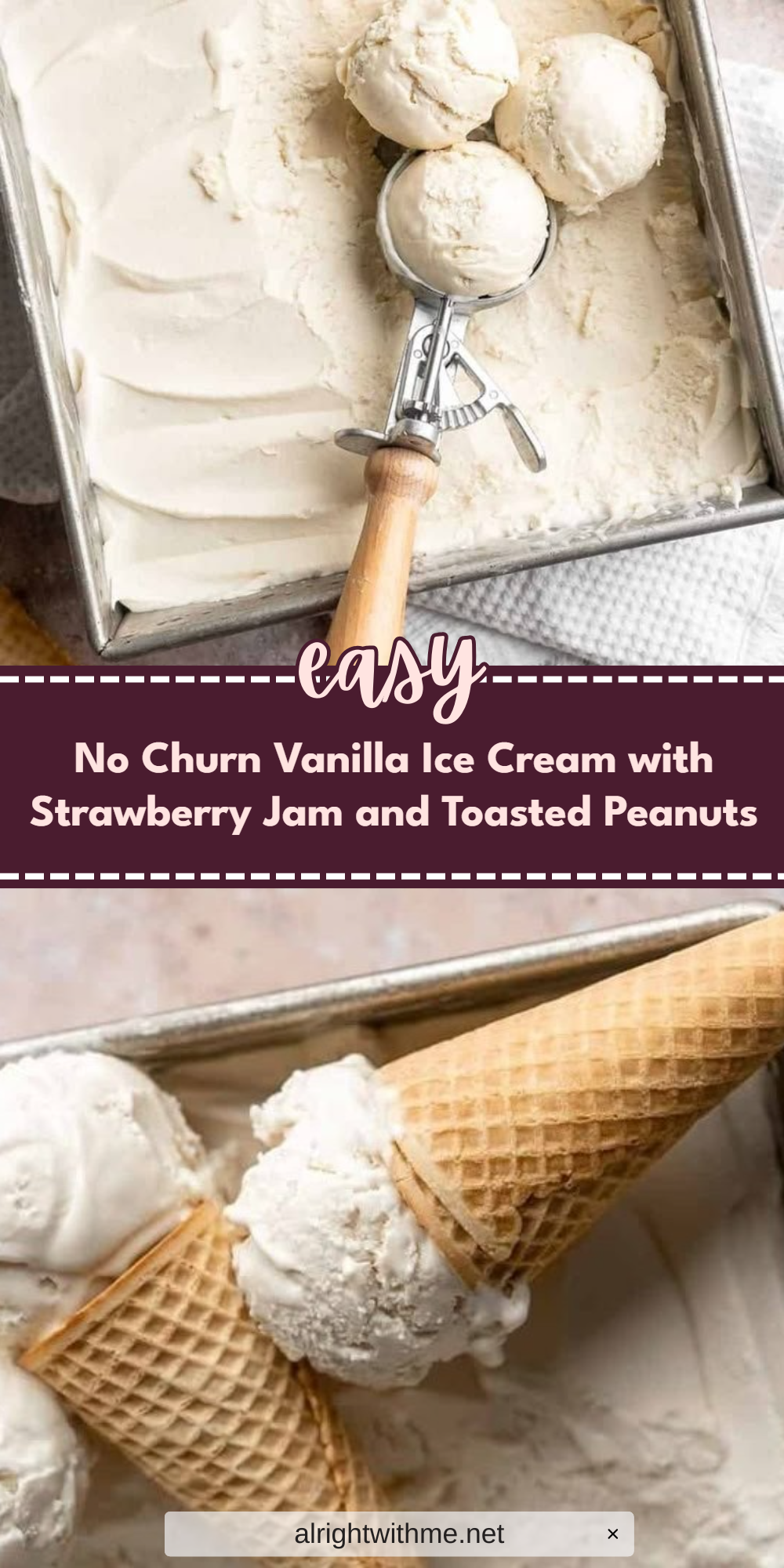 No Churn Vanilla Ice Cream with Strawberry Jam and Toasted Peanuts
