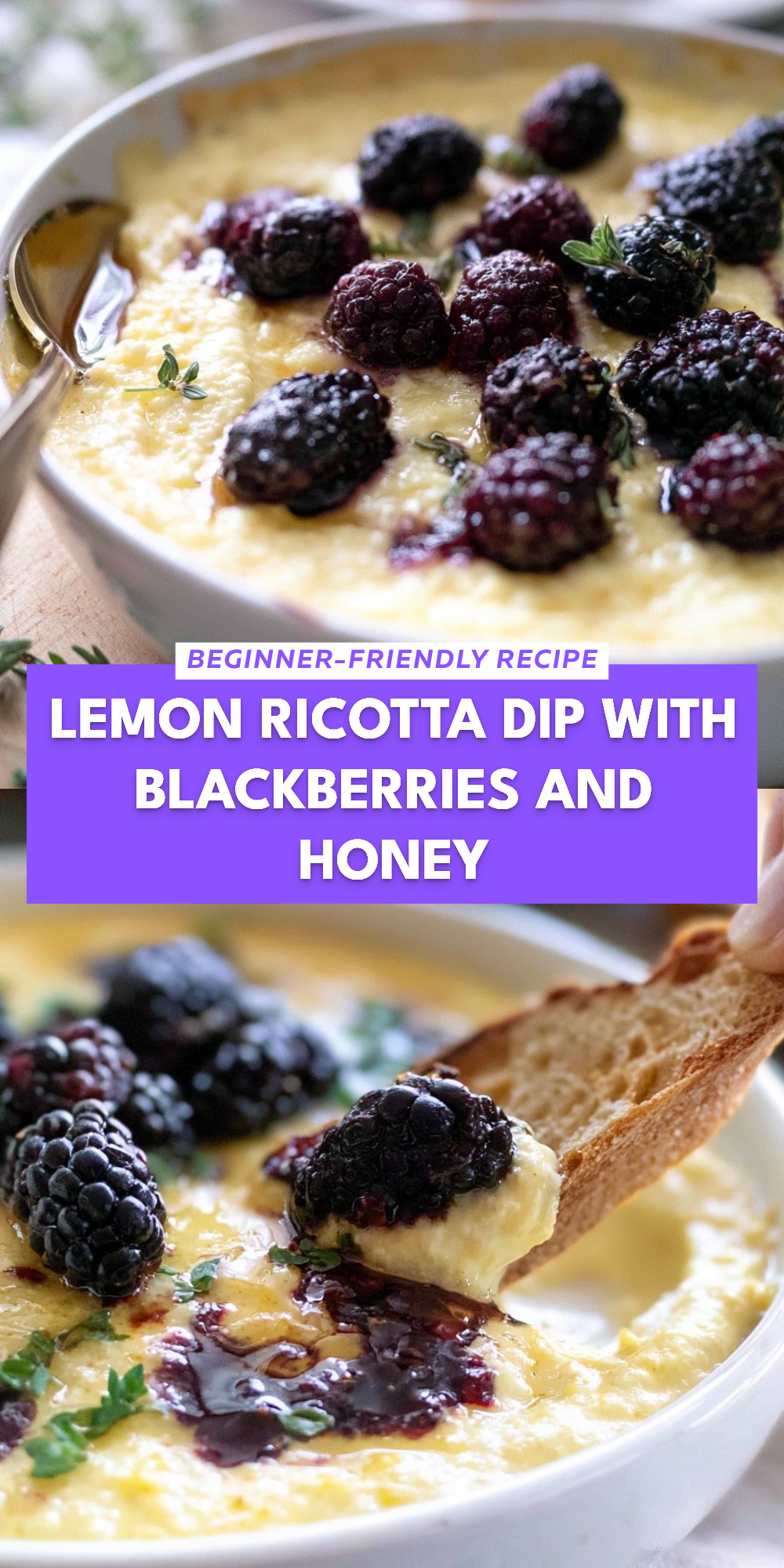 Lemon Ricotta Dip With Blackberries And Honey