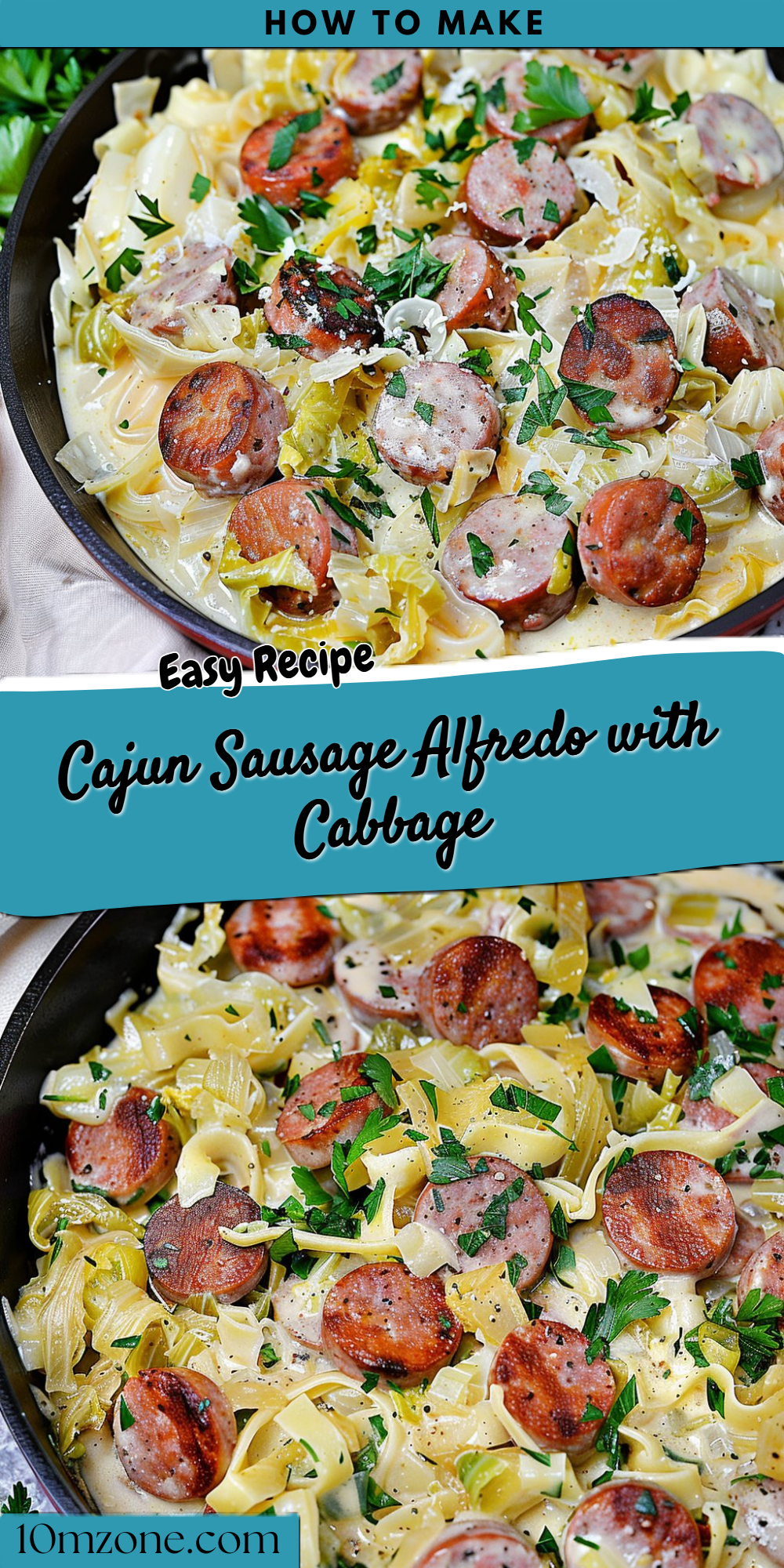 Cajun Sausage Alfredo with Cabbage