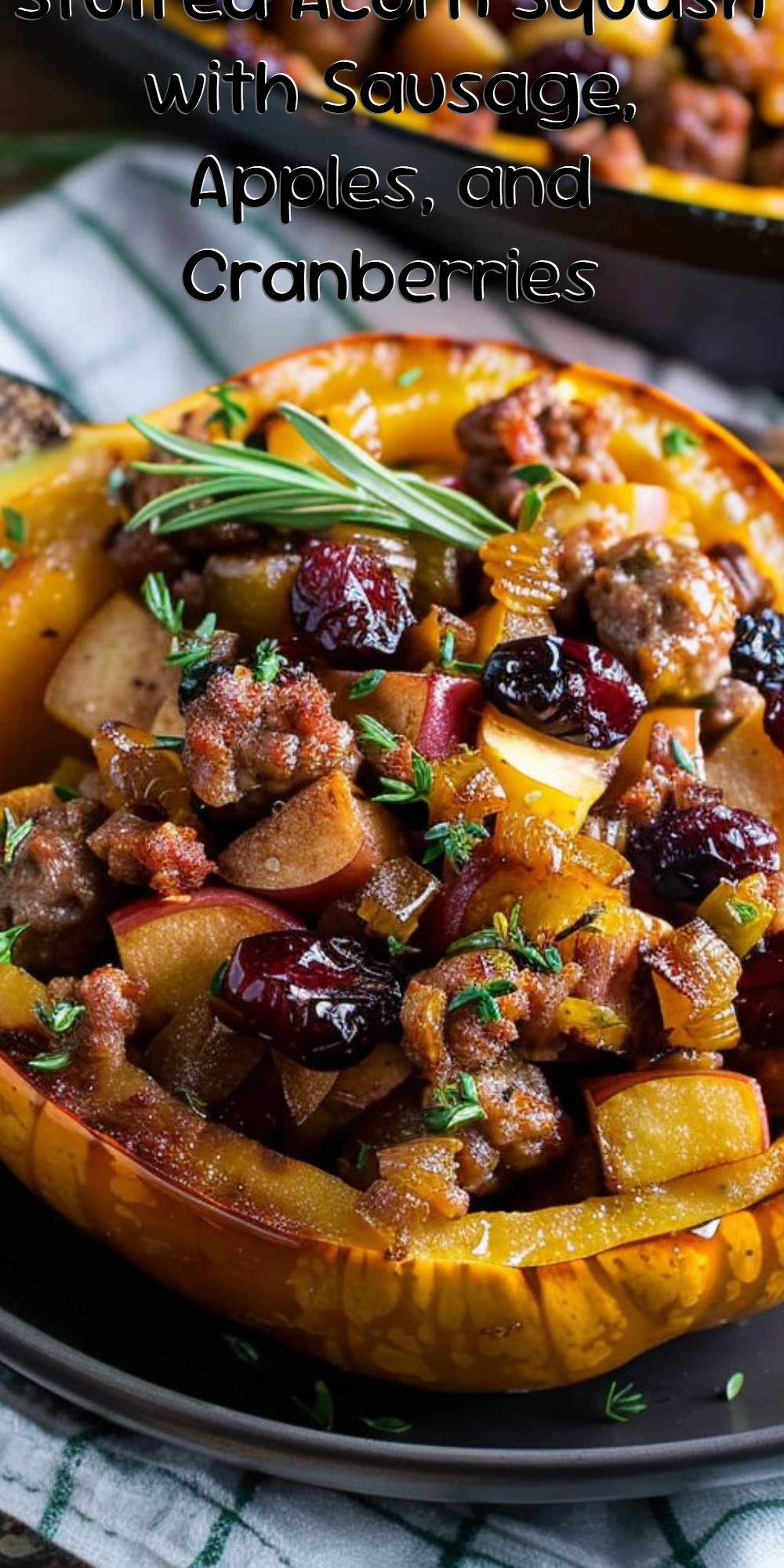 Stuffed Acorn Squash with Sausage, Apples, and Cranberries