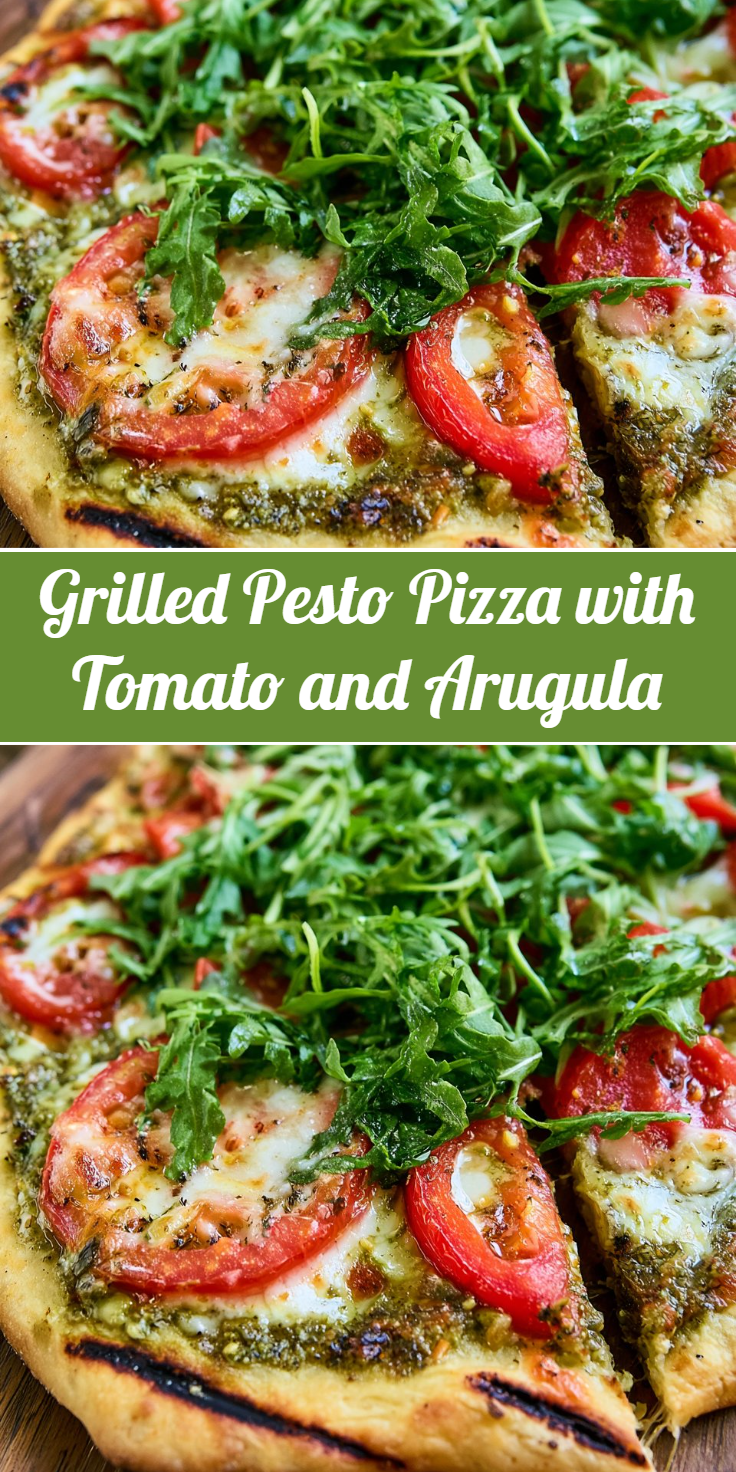 Grilled Pesto Pizza with Tomato and Arugula