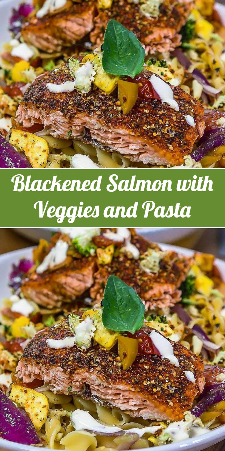 Blackened Salmon with Veggies and Pasta