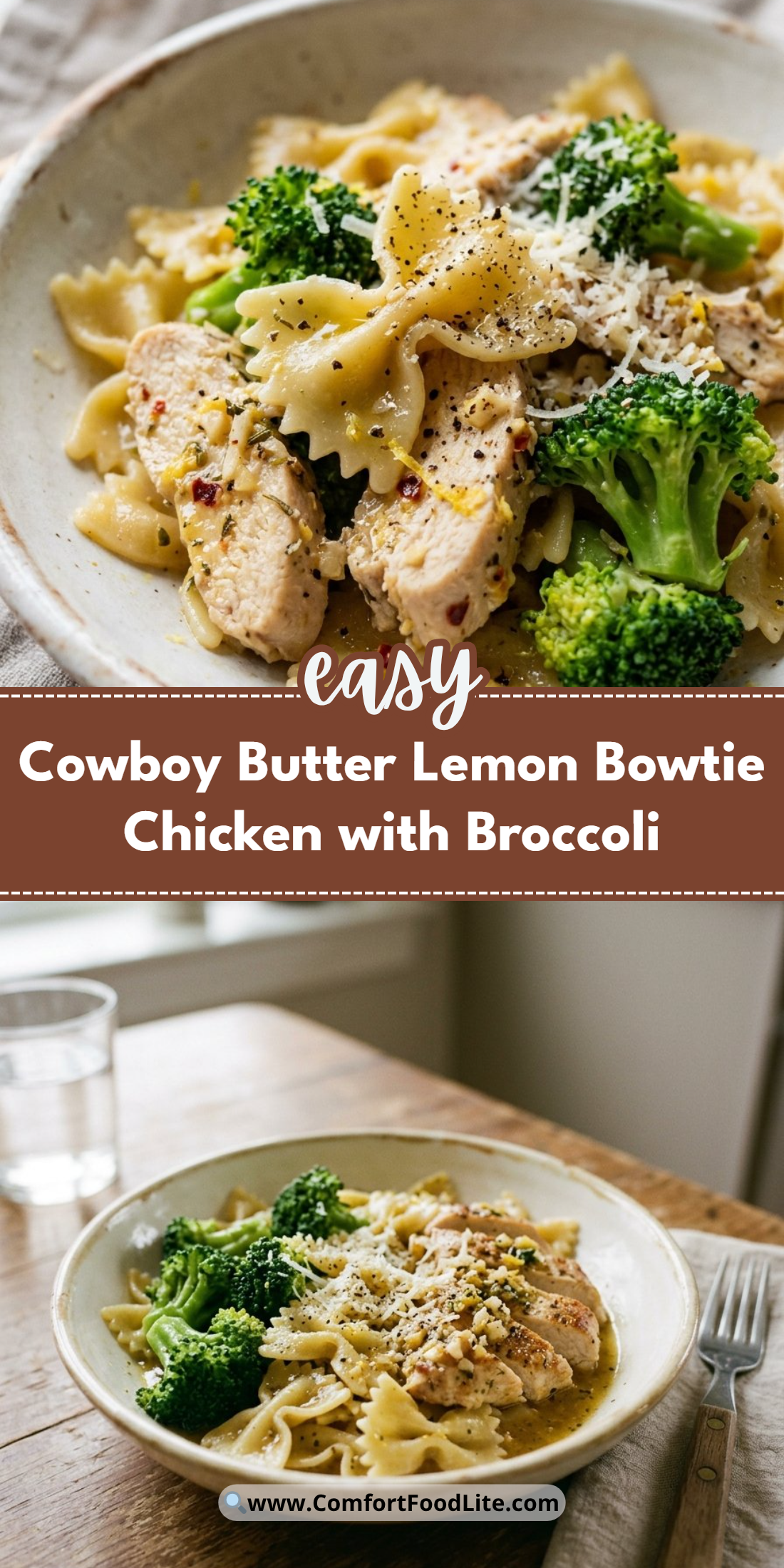 Cowboy Butter Lemon Bowtie Chicken with Broccoli