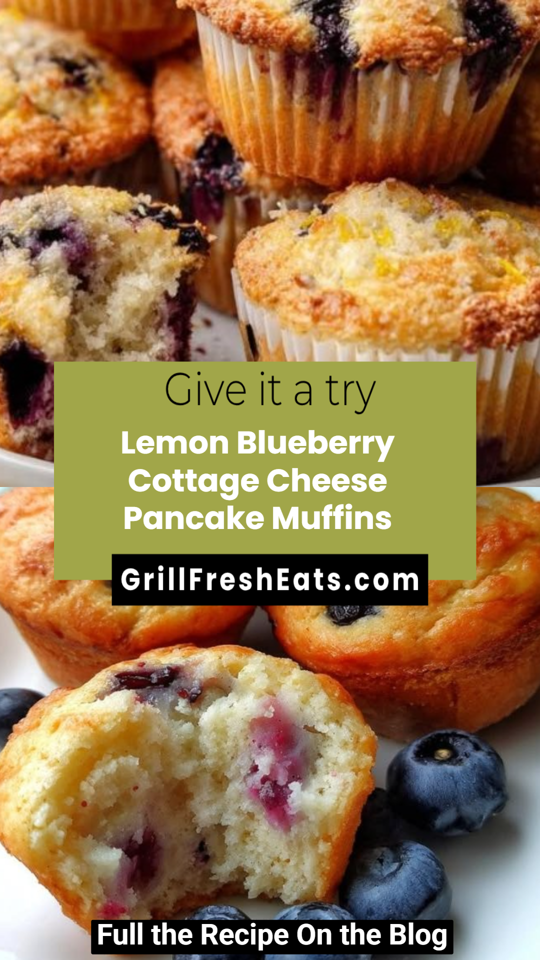 Lemon Blueberry Cottage Cheese Pancake Muffins