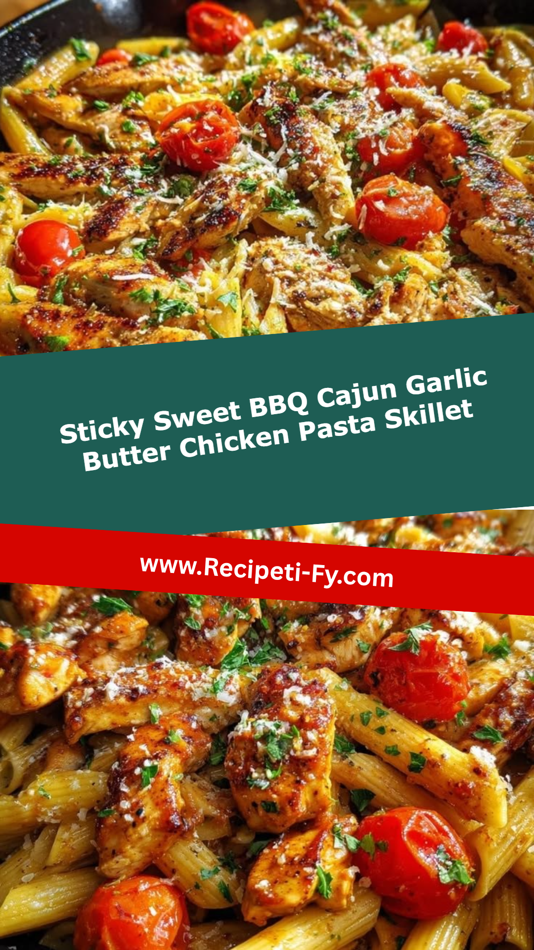 Sticky Sweet BBQ Cajun Garlic Butter Chicken Pasta Skillet