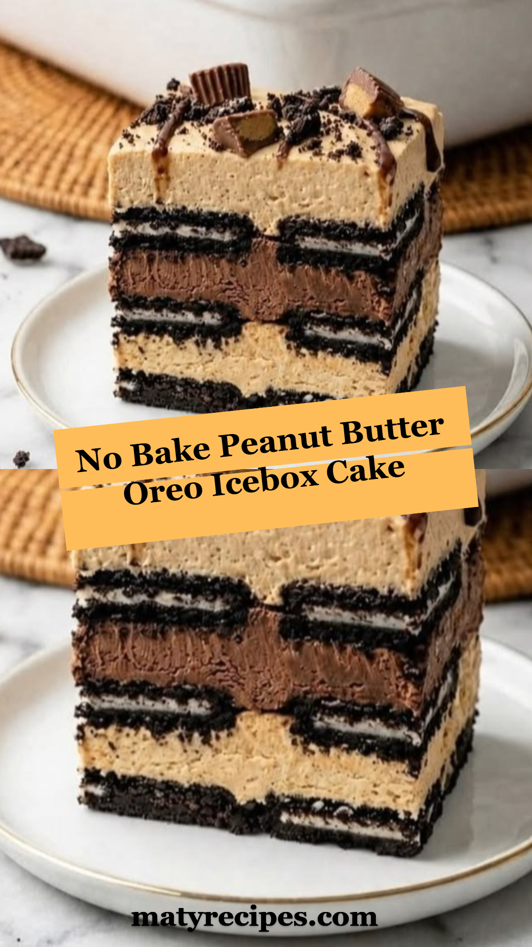 No Bake Peanut Butter Oreo Icebox Cake
