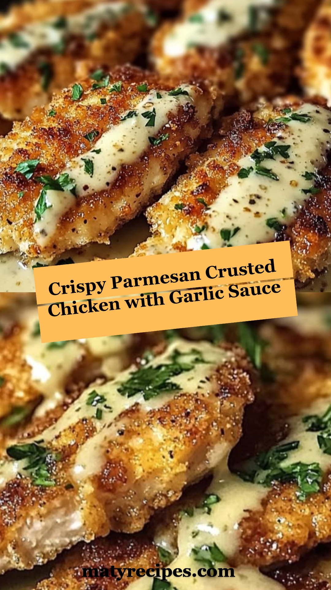 Crispy Parmesan Crusted Chicken with Garlic Sauce