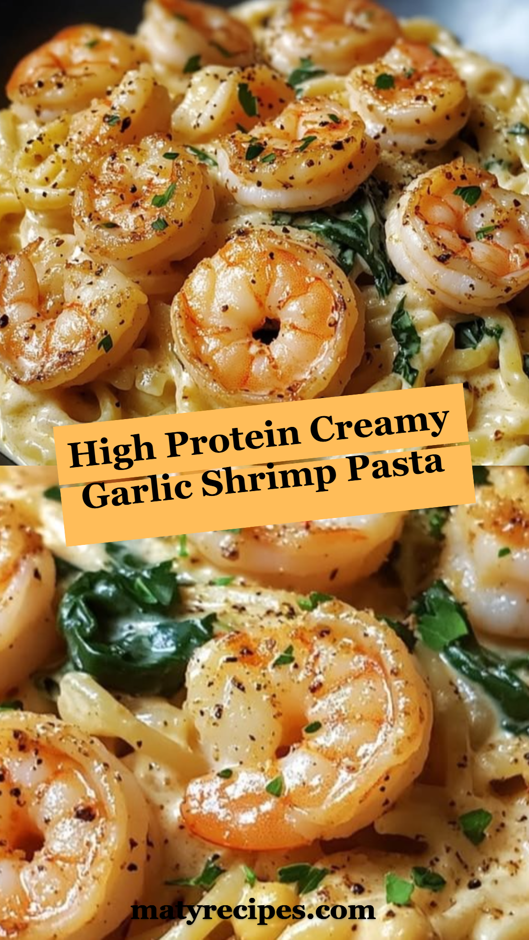 High Protein Creamy Garlic Shrimp Pasta