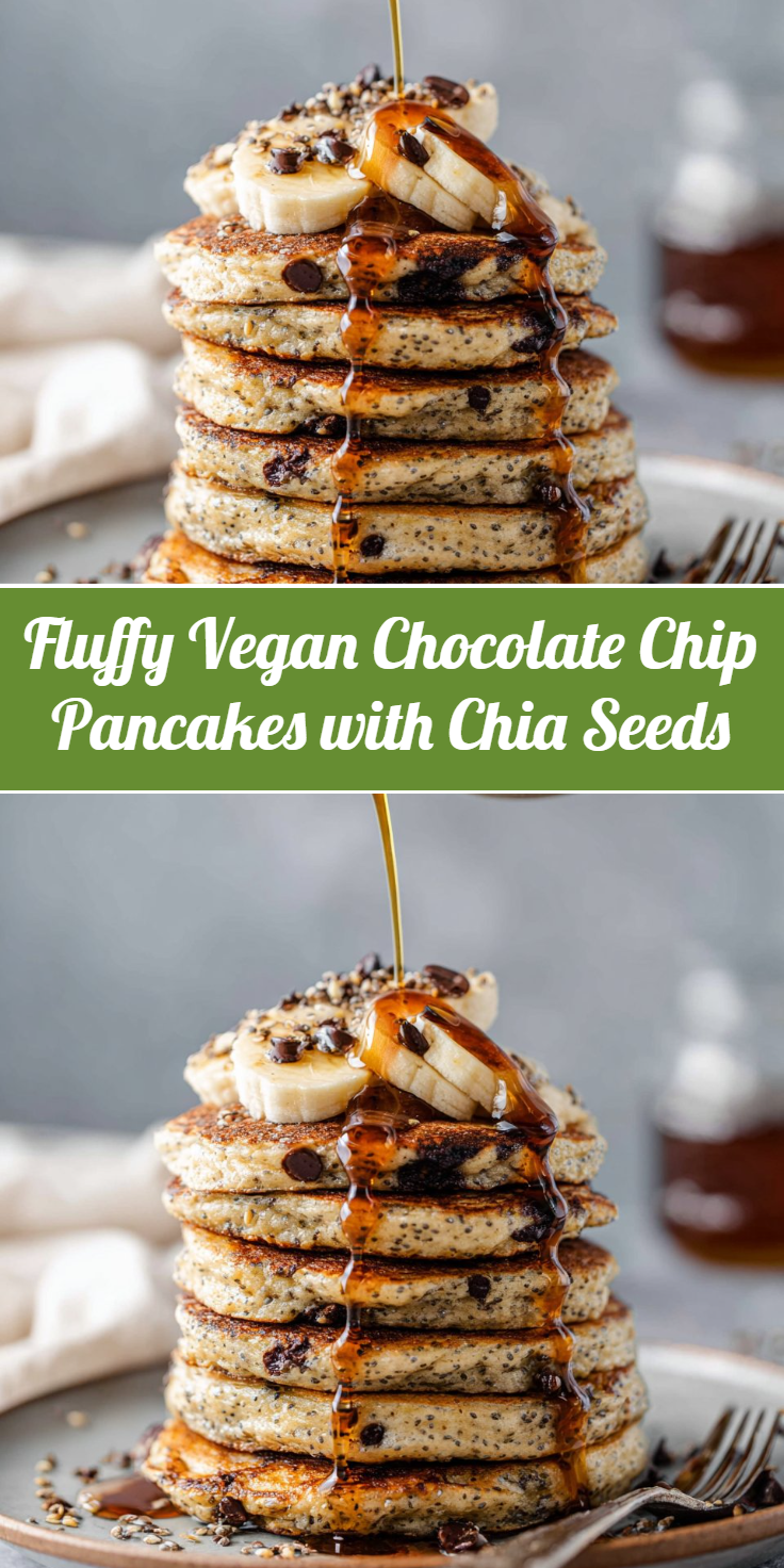 Fluffy Vegan Chocolate Chip Pancakes with Chia Seeds