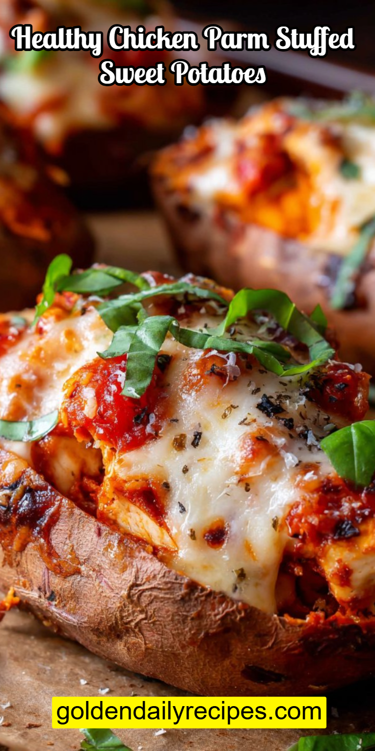 Healthy Chicken Parm Stuffed Sweet Potatoes