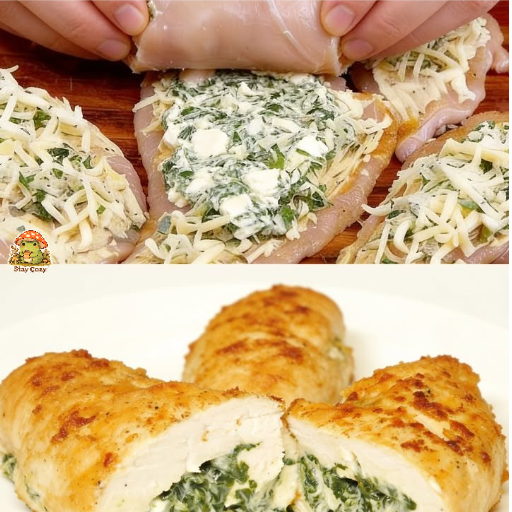 Spinat-Hähnchenrollen Rezept: Gefüllte Hähnchenrollen mit Spinat