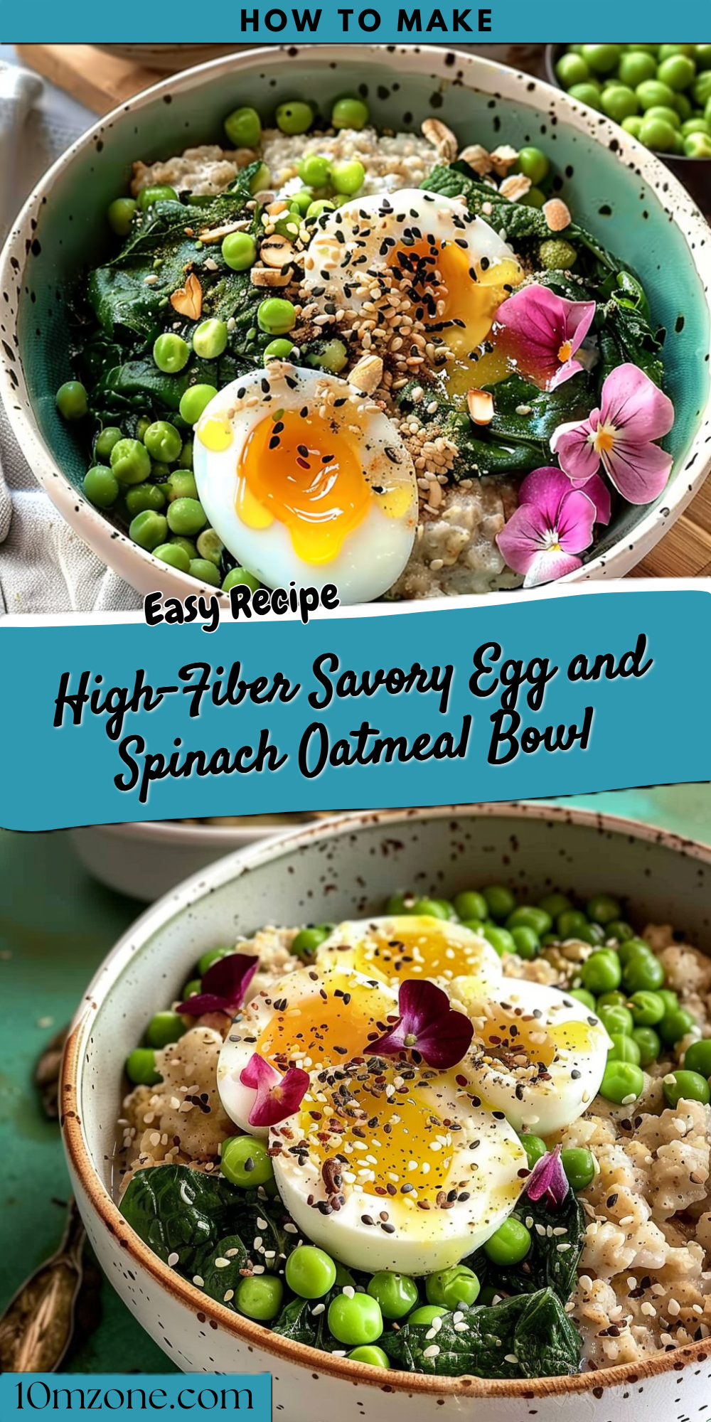 High-Fiber Savory Egg and Spinach Oatmeal Bowl