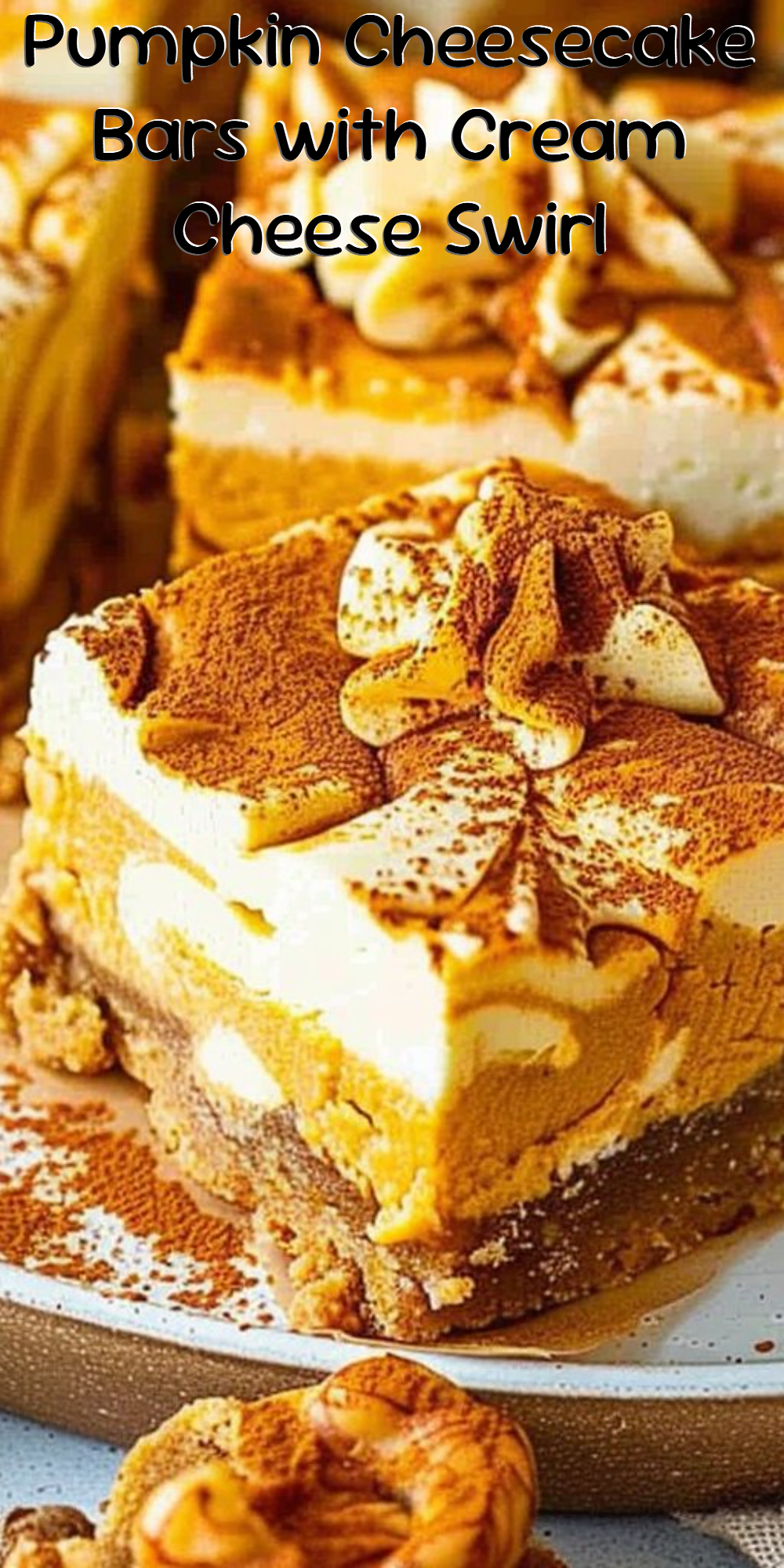 Pumpkin Cheesecake Bars with Cream Cheese Swirl