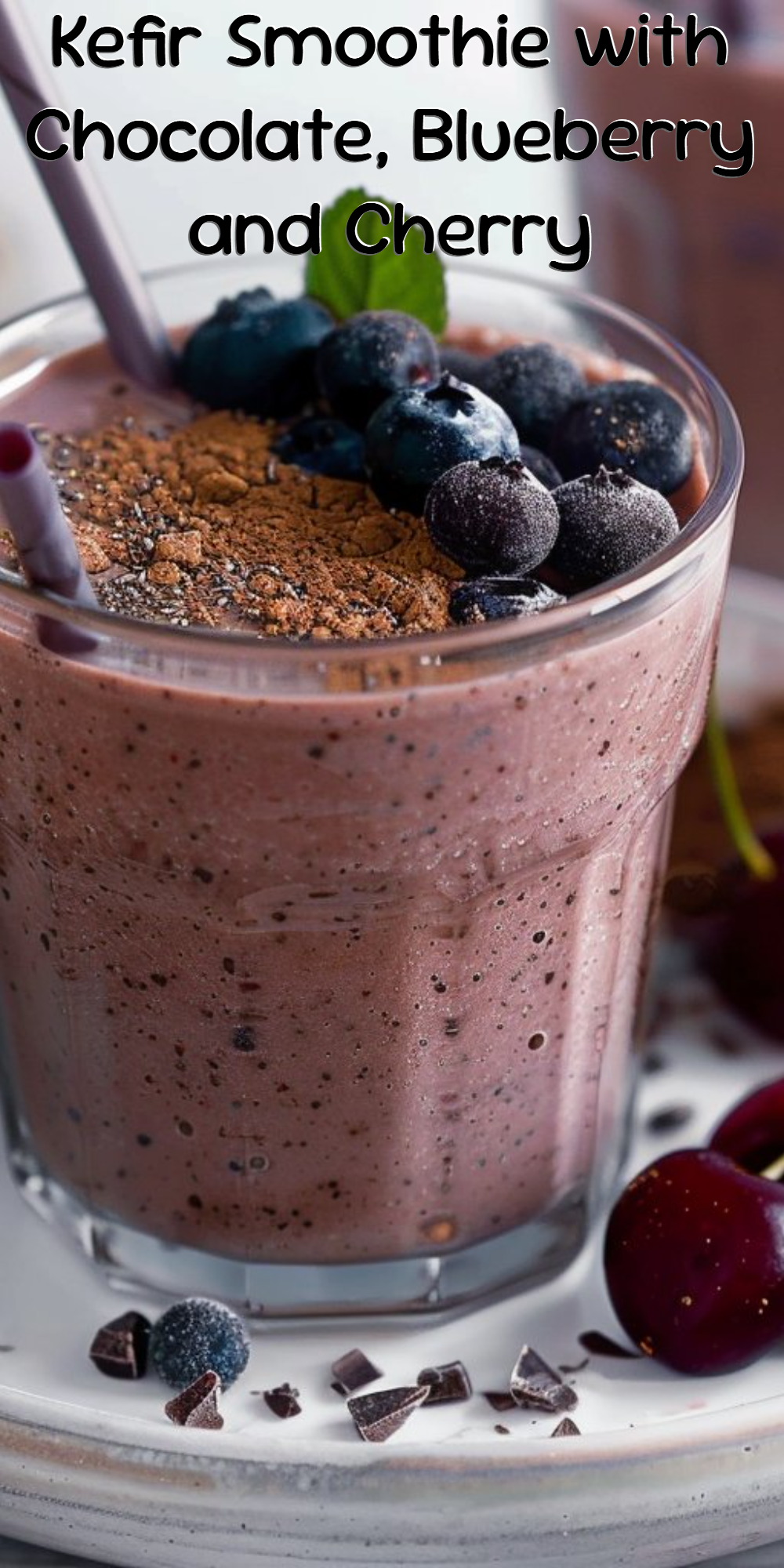 Kefir Smoothie with Chocolate, Blueberry and Cherry
