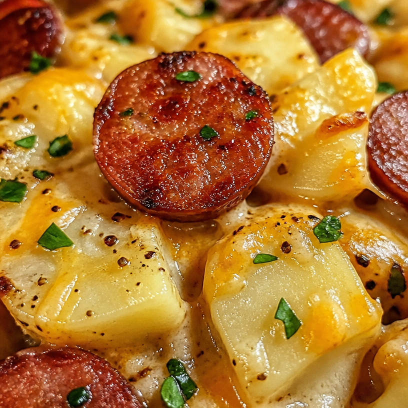 Kielbasa Sausage Cheesy Potato Casserole