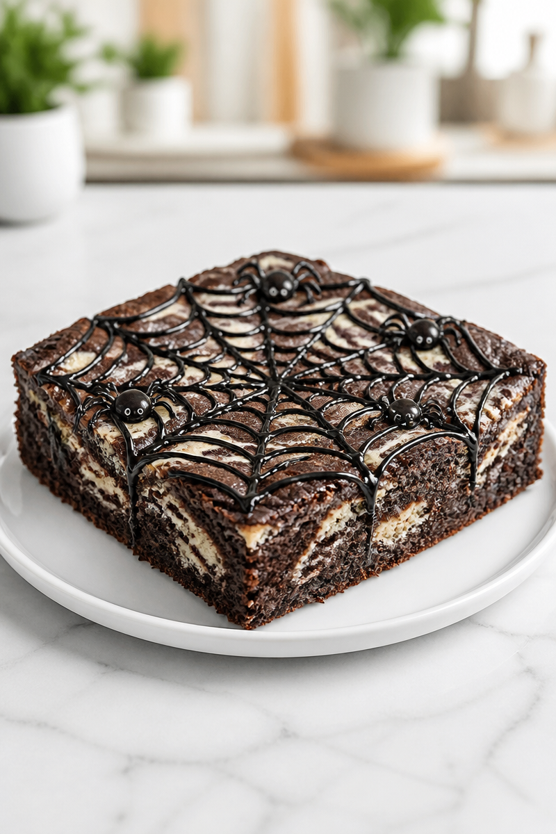 Spooky Cream Cheese Spider Web Halloween Brownie