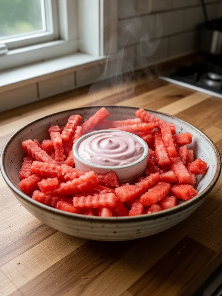 Watermelon Fries with Strawberry Yogurt Dip