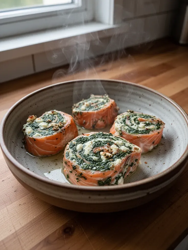 Spinach and Feta Stuffed Salmon Pinwheels