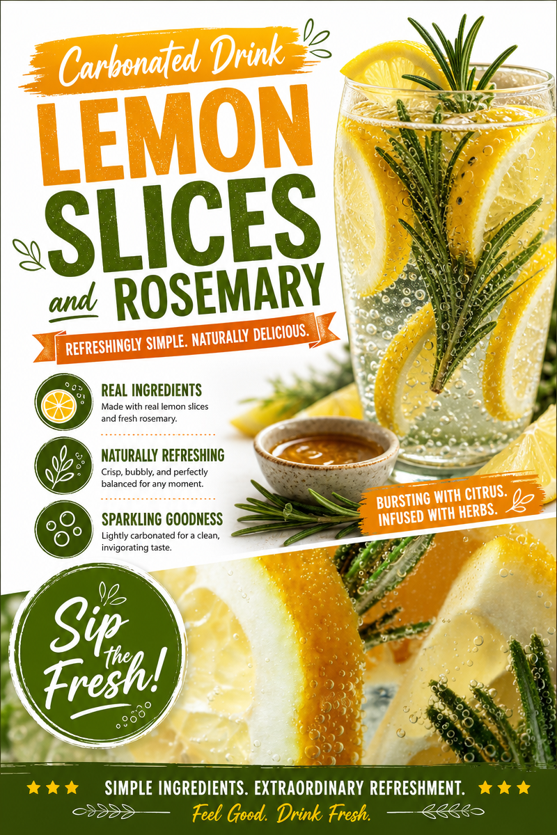 Carbonated Drink with Lemon Slices and Rosemary