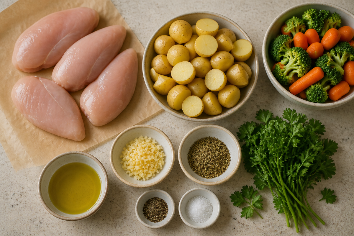 Garlic Herb Chicken Breast with Baby Potatoes & Steamed Vegetables