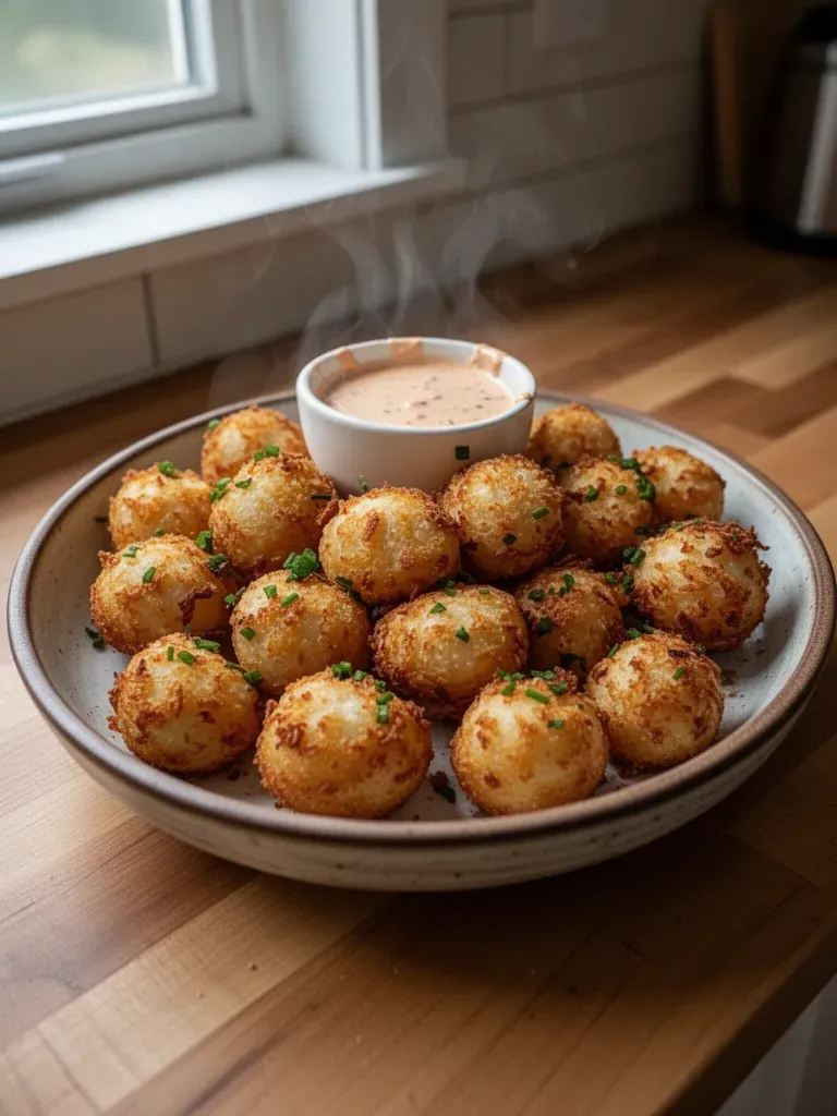 Irresistibly Crispy Deep Fried Onion Balls with Cajun Ranch Sauce