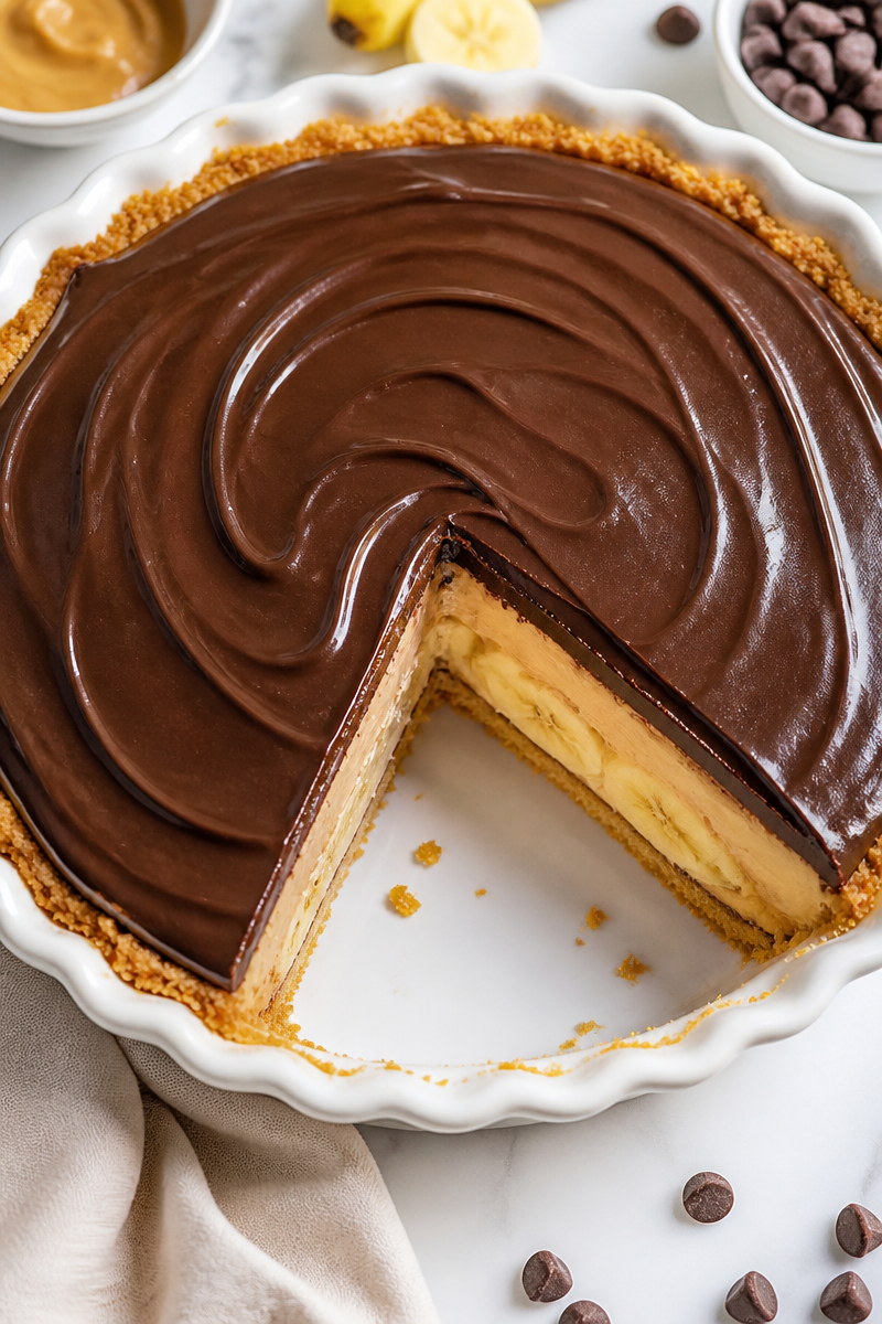 Creamy Banana And Chocolate Peanut Butter Pie