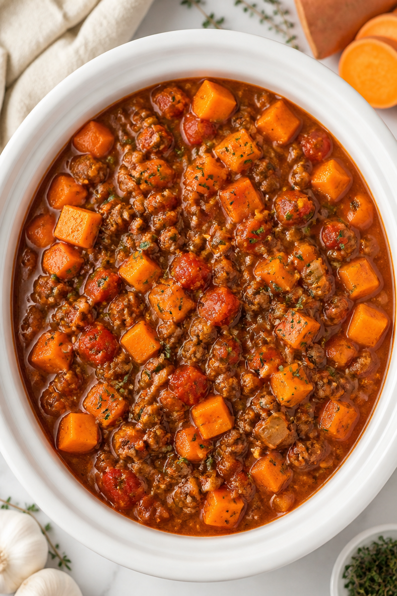 Hearty Ground Beef And Sweet Potato Crock Pot Meal