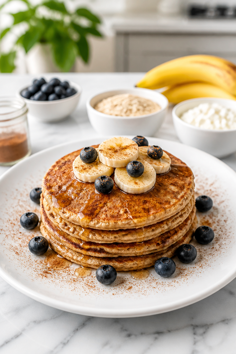 Healthy Banana Oat And Cinnamon Cottage Cheese Pancake