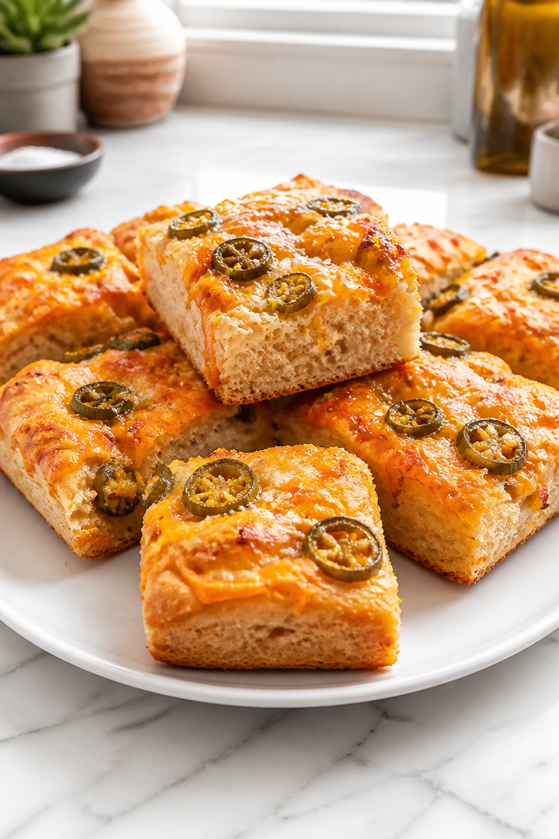 Cheesy Jalapeno And Cheddar Foccacia Bread Recipe