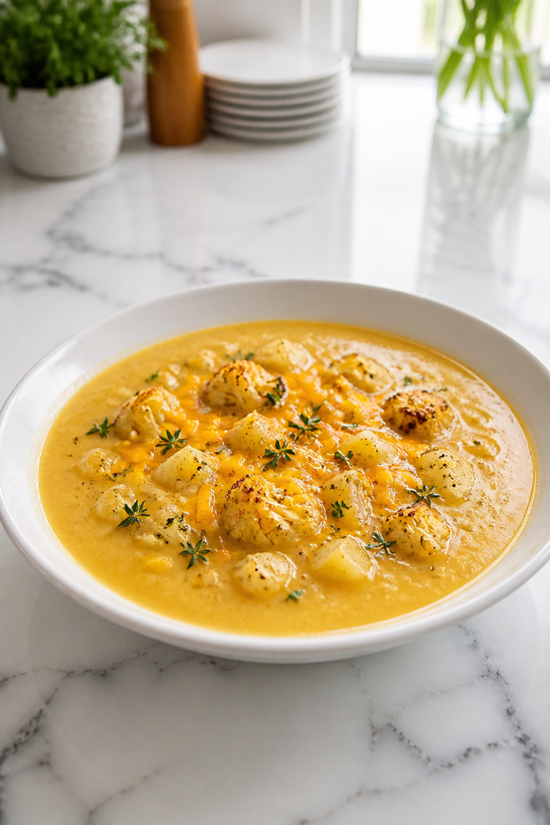 Hearty Roasted Cauliflower And Cheddar Potato Soup Recipe