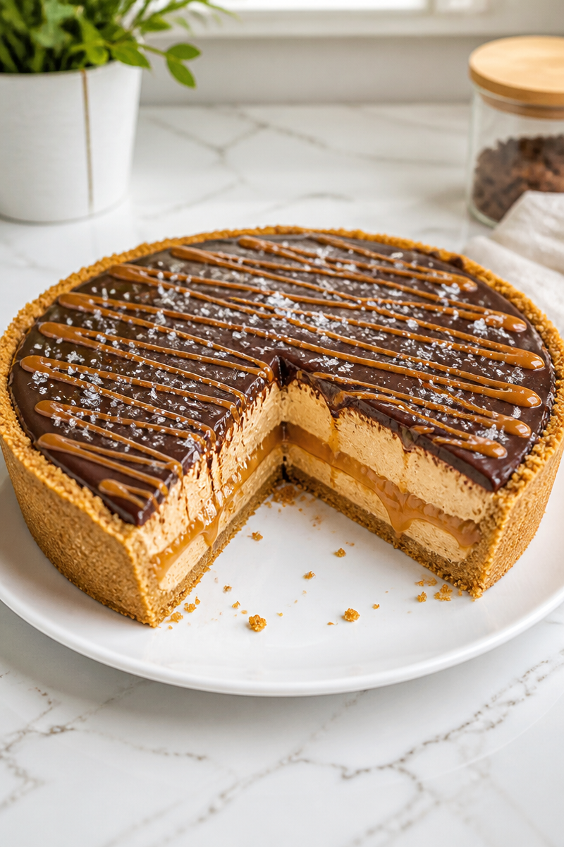 No Bake Salted Caramel And Chocolate Peanut Butter Pie