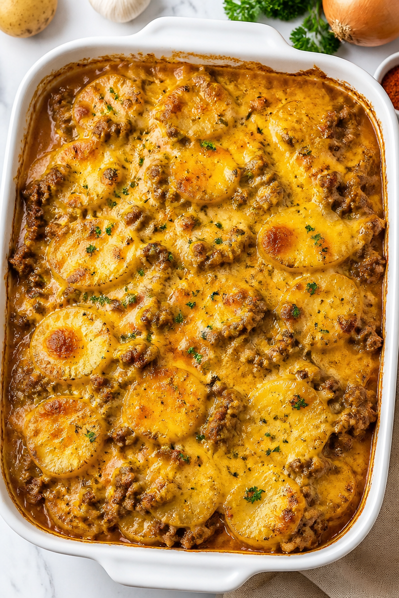 Creamy Baked Potato And Ground Beef Casserole Comfort Food
