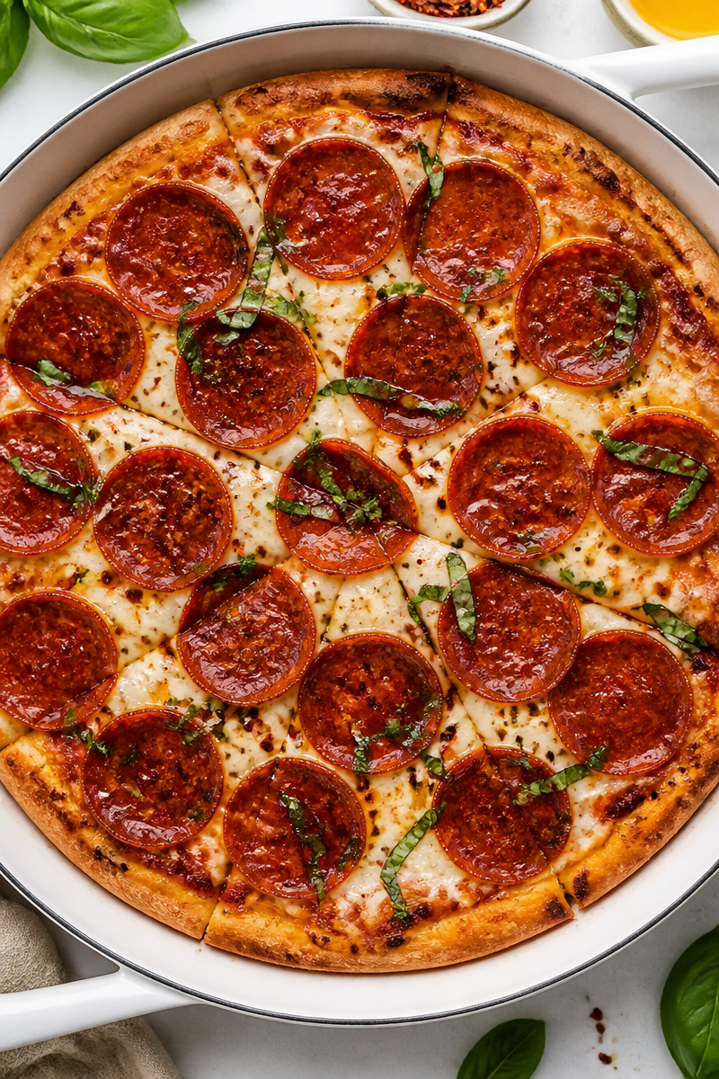 Spicy Halal Beef Pepperoni And Hot Honey Skillet Pizza