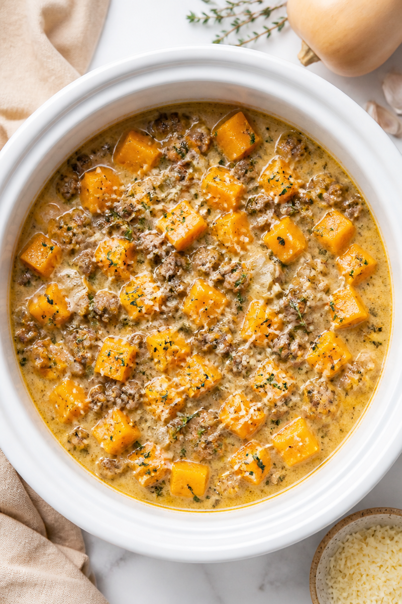 Cozy Fall Creamy Butternut Squash And Beef Crock Pot Meal