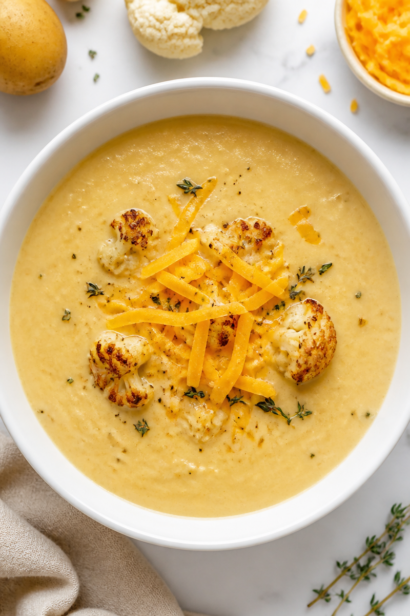 Hearty Roasted Cauliflower And Cheddar Potato Soup Recipe