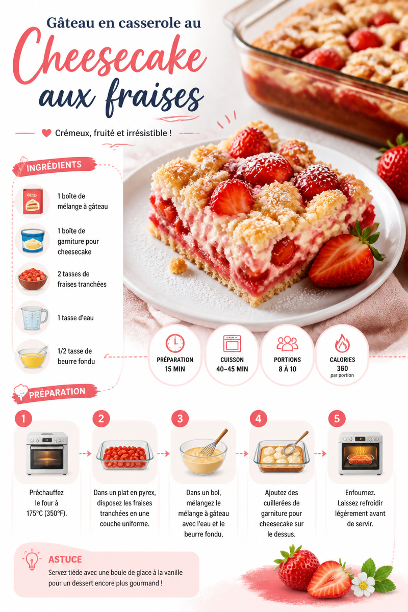 Gâteau en casserole au cheesecake aux fraises