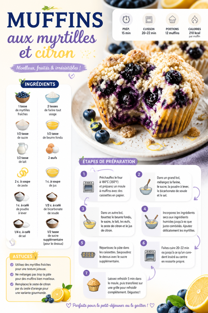 Muffins aux myrtilles et citron