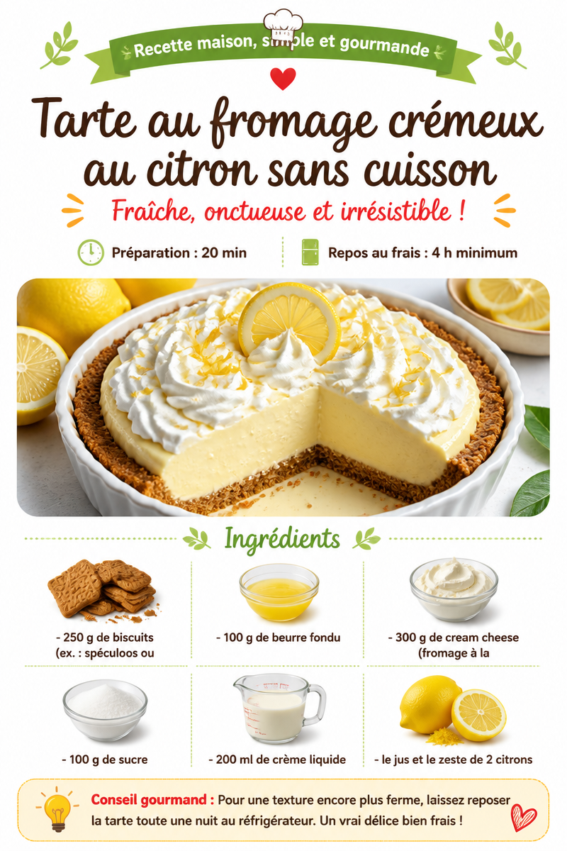 Tarte au fromage crémeux au citron sans cuisson