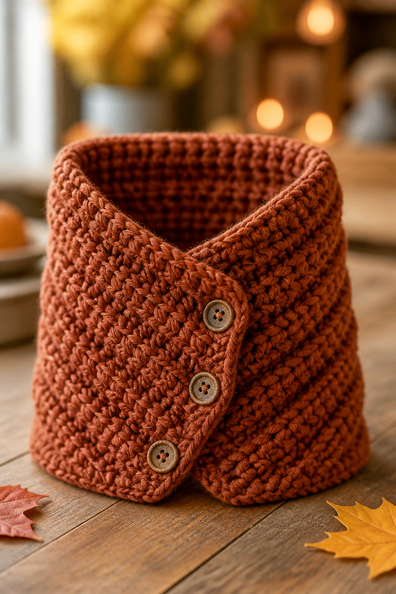 Warm Chunky Crochet Button Cowl Pattern for Fall